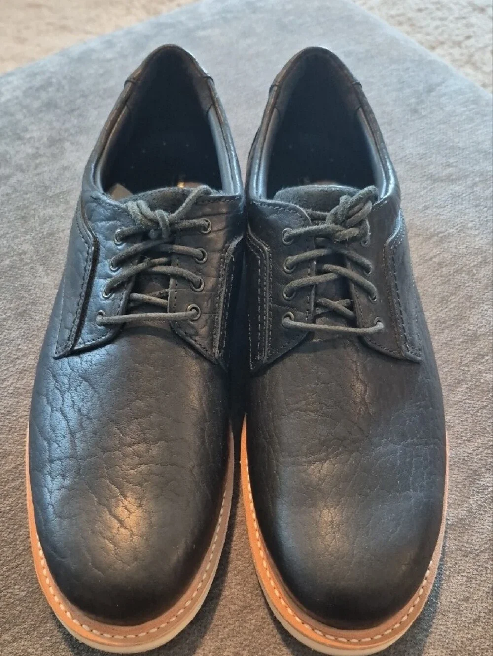 SAS Bison Black Leather Lace-Up Oxfords with Tan Welt